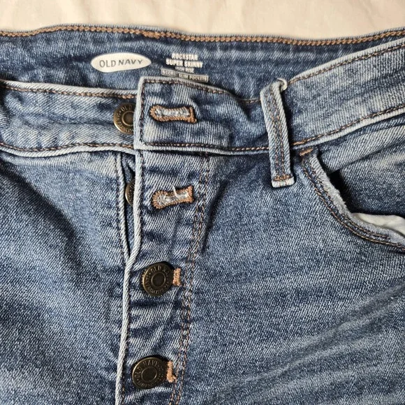 Old Navy Rockstar Super Skinny Jeans Womens 12 Blue Denim Cotton Stretch Distres - Picture 7 of 10